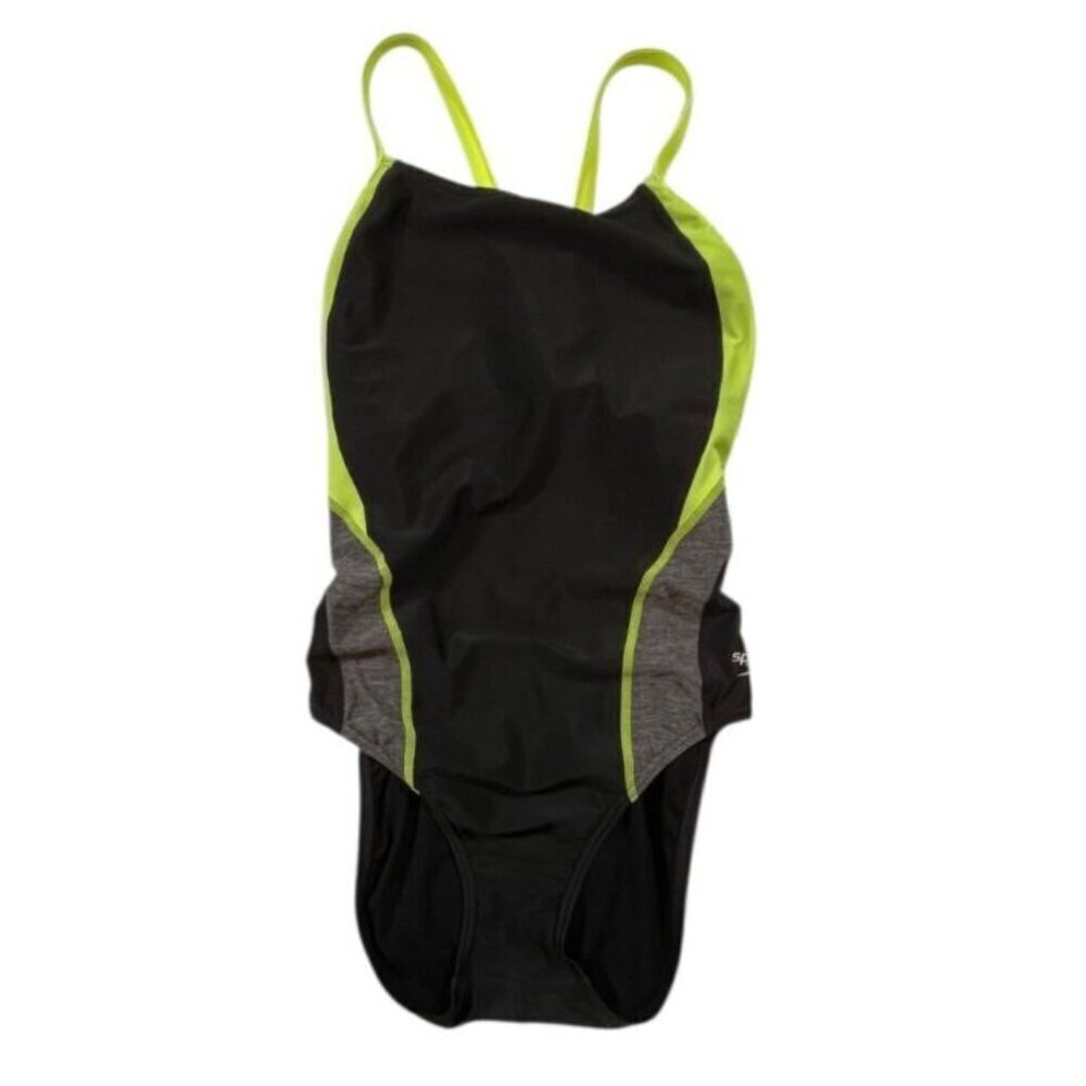 Speedo Black/Gray/Yellow Pro Lt One-Piece Swimsuit SIZE-12/38
